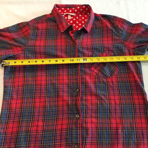 Victoria’s Secret Pink Red Navy Blue Plaid Button Up Pajama Sleep Shirt Medium - Picture 9 of 12